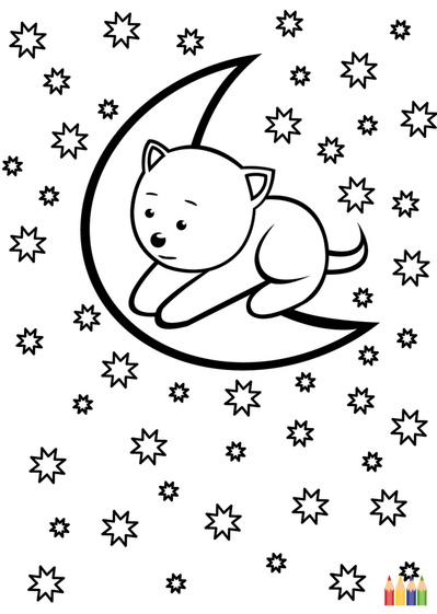 Coloriage chaton sur la lune